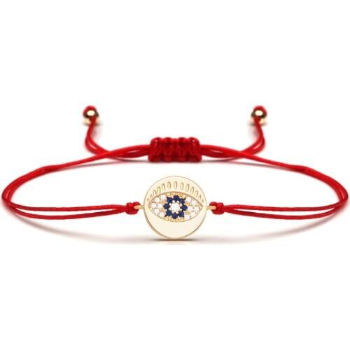 White Blue Cubic Zirconia Round Brass Evil Eye Luck Charm Bracelet For Women Red String Safety Protection Popular Chic Jewelry