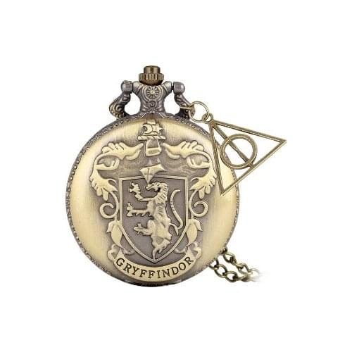 Harri Retro Bronze Quartz Pendant Pocket Watch Lion Snake Potter Hogwartsd School of Witchcraft and Wizardry Watch for Men Women