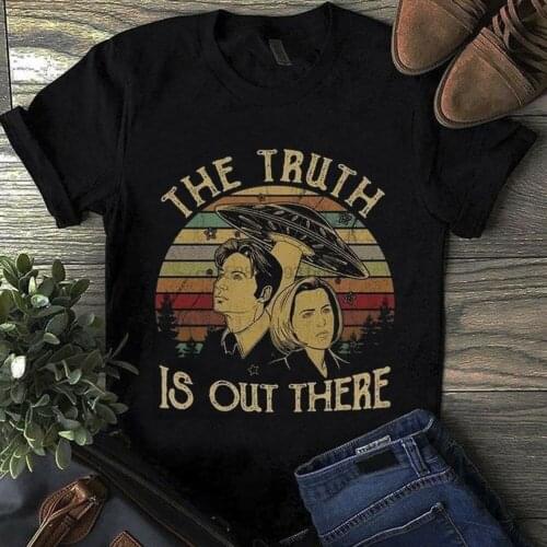 Dana Scully Fox Mulder The Truth Is Out There Men Black T Shirt Cotton S 4Xl