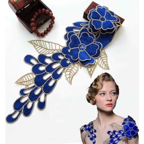 Flower collar water-soluble Blue COLOR lace embroidery DIY wedding dress, skirt, headgear, garment accessories CA02