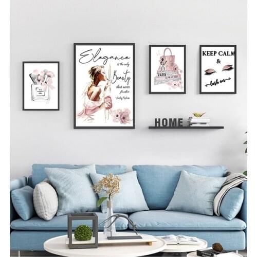 Salon Girls Room Decoration Creative Picture Fashion Art Poster Pink Luxury High Heels Bag Canvas Print Wall Painting Beauty
