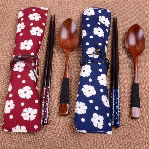 Ecological Biodegradable Portable Wooden Tableware Gift Outdoor Travel Lovers Cutlery Sets Dinnerware Kitchen Chopsticks Spoon