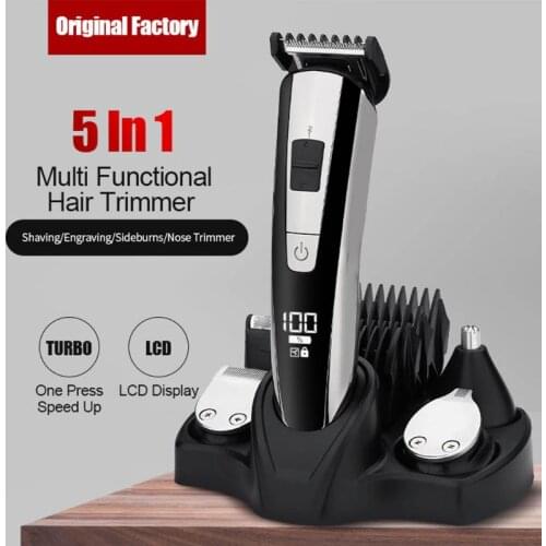 5 in 1 Electric Hair Clippers for Men Nose Beard Trimmer Cordless USB Rechargeable LCD Display Multifunctional Razor Travel Groo