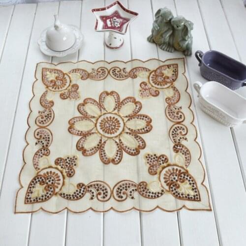 European Classical Lace Embroidered Sequins Square Table Mat Vase Cushion Small Furniture Appliance Cover Fabric Decoration