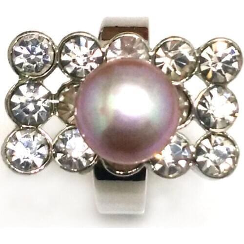 8# AAA 9-10mm Natural Lavender Button Pearl & Cubic Zirconia Engagement Ring