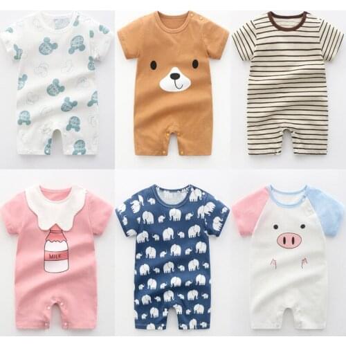 Newborn Baby Short Sleeved Cotton Jumpsuit Summer Thin Clothes Infant Cartoon Costumes Climbing Clothing Boy Girl Pajamas
