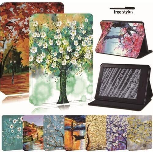 For Amazon Kindle 8th 10th Paperwhite 1/2/3/4 Printed Leather Reader Stand Folio Cover-Ultra-thin Painting tablet Stand Case