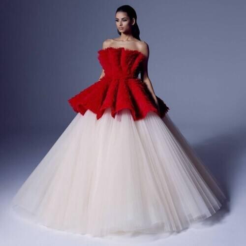 Red Prom Dresses A-line Tiered Tulle Show Formal Dress Abendkleider Evening dress Party Gowns Floor length Robe de soirée Custom