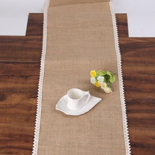 BALLE Burlap Lace Jute Table Runner Wholesale Rustic Shabby Hessian Table Runners Wedding Festival Party Event Decoration