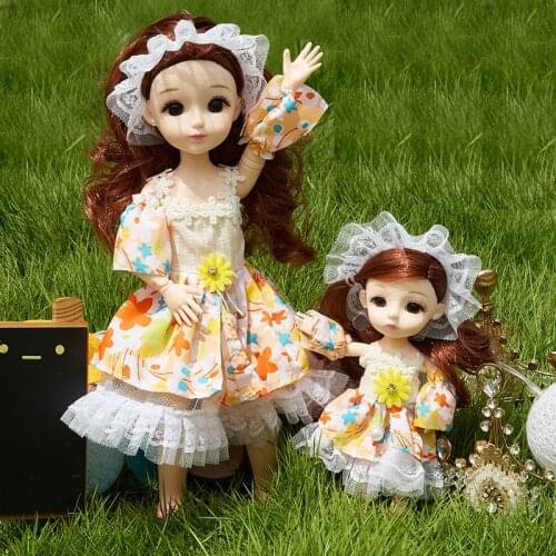 30cm BJD Doll Family Dolls Mom and Daughter Sisters Role Play Toys 16cm Baby Dolls with Floral Skirt Parent-child Gift for Girls
