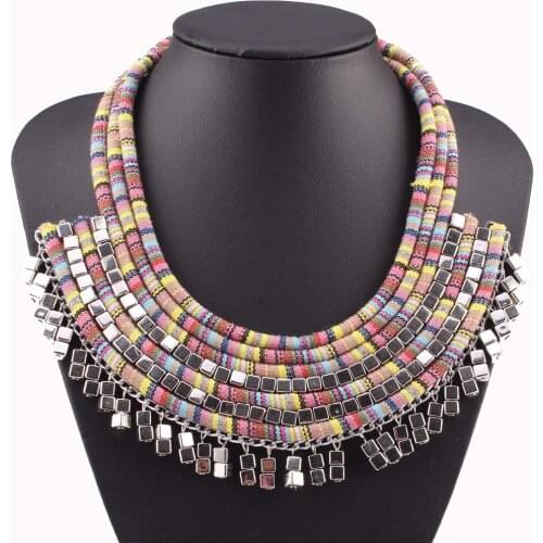 Handmade Multi Layers Rope Chain Short Tassel Pendant Choker Necklace Brand Design Chunky Statement Maxi Jewelry Women