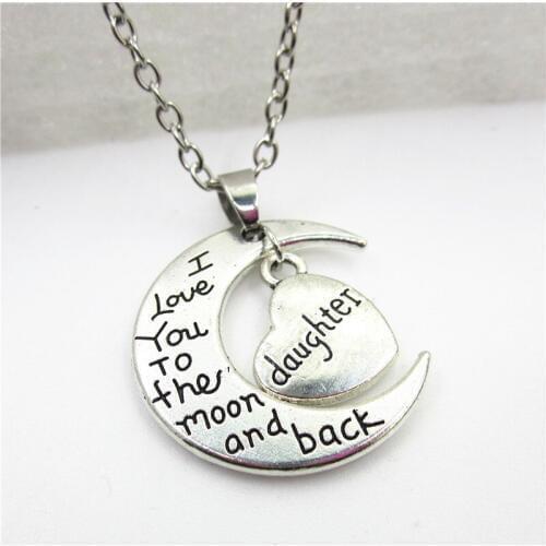 Fashion Necklace Family I Love You To The Moon And Back daughter Sister Necklace Jewelry with 50cm chains necklace DIY jewelry