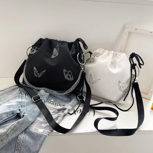 Fashion Luminous Butterfly Messenger Bags Women Drawstring Chain Shoulder Pouch Nylon Casual Lady Handbag Travel Flap Satchel