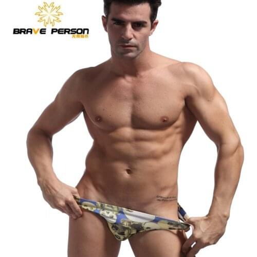 BRAVE PERSON Mens Swimwear Breathable Mens Middle-waisted Skull Printing MINI Sexy Swimming Briefs