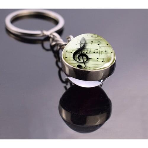Music Notes Keychain Violin Piano Musical Instruments Key Rings Glass Ball Jewelry Keyring Pendant Musician Christmas Gifts