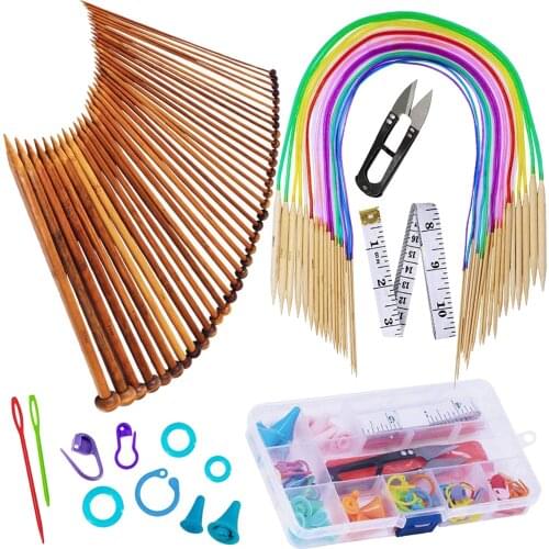 Knitting Needles Set Portable Pros Bamboo Circular Tools for Handmade Weave
