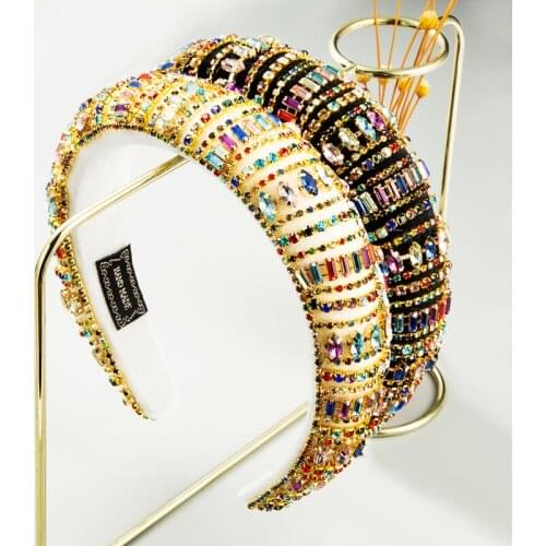 Retro Baroque Multicolored Rhinestone Hair Band Handmade Geometric Crystal Palace Wind Hair Band Wedding Party Hair Accessories