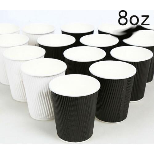 8 OZ Disposable Black/White Thick Corrugated Paper Coffee Cup Can be Filled into Hot Water Milk Tea Juice Cup 100pcs/lot