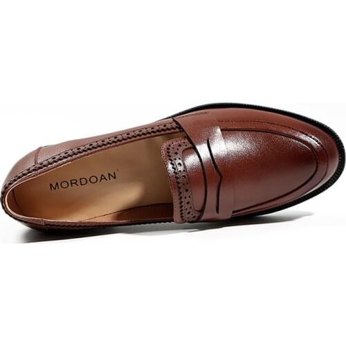 MORDOAN Genuine Cow Leather Loafers for Women Round Toe Chunky heel Ankle Boots For Women