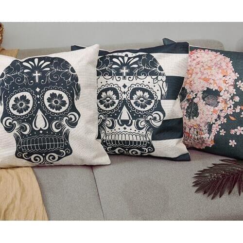 Creative Skull Cushions Cover Sets Of Car Soft Pillowcase Fashion Skull Cotton And Linen Pillow Cases Home Decoration