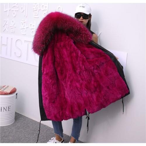 Oversive thikcer warm natural fur parkas female winter Long rabbit fur liner detachable fur coat real fox fur hooded coats F10