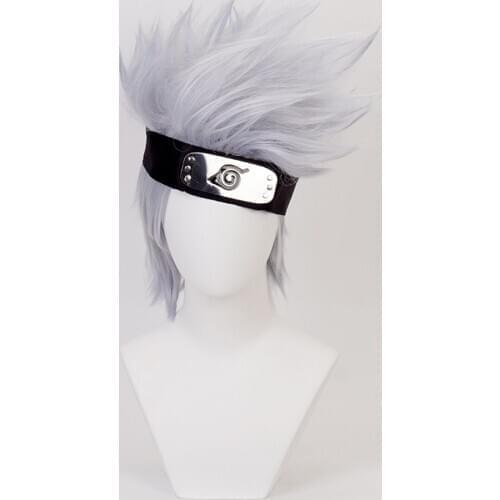 Hatake Kakashi Short Layered Silver Grey Heat Resistant Synthetic Hair Cosplay Costume Wig + Headband + Wig Cap