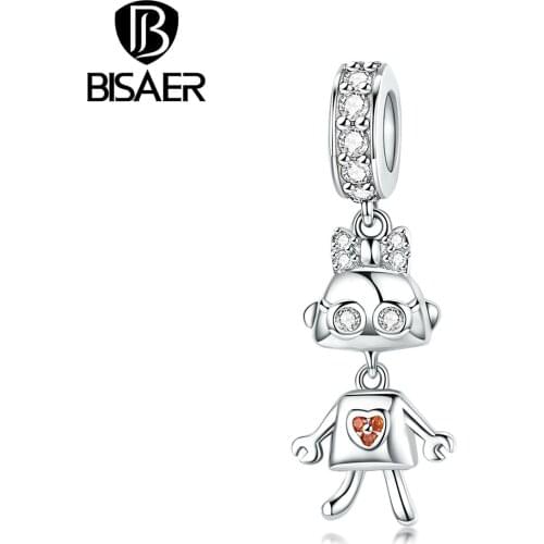 Bisaer Childhood charm Cartoon Kids Pendant Bead Jewelry Diy Bangle & Necklace Accessories Fit Original Women Bracelet WEYC006