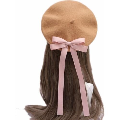 Cute Girls Woolen Beret Hat Bowknot