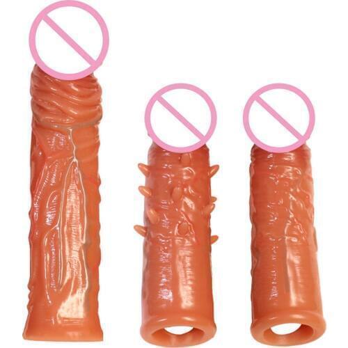 Silicone Penis Sleeve Extender Reusable Delay Ejaculation Condom Spike Penis Enlargement Cock Ring Sex Toys Male Lock Fine Ring