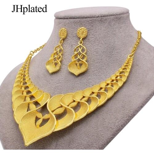 Jewelry sets new Dubai gold plated ornament for women wedding bridal necklace earrings African womens wife gifts jewelery set