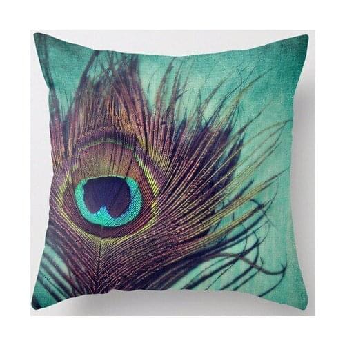 Hot Selling Beauty Peacock Feather Green Blue Colorful Zippered Square Throw Pillowcase Zippered Pillow Sham Pillow Cover
