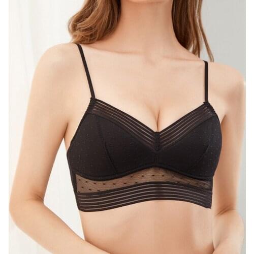 Fashion Bralette Women Sexy Push Up LaceThin Bras Backless Strapless Low Back Underwear Thin Dots Mesh Lingerie Brassiere