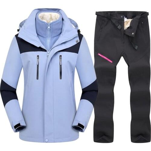 2021 Women Ski Suit Winter Warm Ski Hoodie Set Windproof Waterproof 3 in 1 Jackets and Pants Skiing Snowboard Suit Snow Costumes