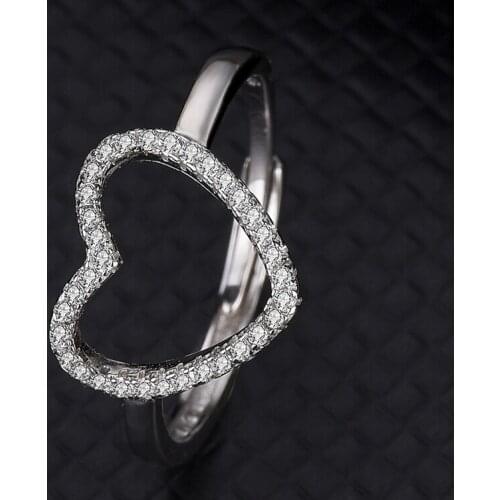 S925 Sterling Silver Heart-shaped Hollow Zirconia Ring Female Europe And The United States Light Luxury Fashion