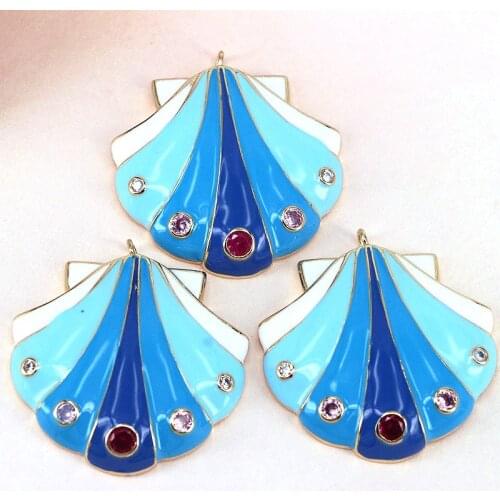 10Pcs Colorful Enamel Shell Shape Pendant, Gold Filled Colorful CZ Micro pave Shell Charm,Necklace Pendant, 35x37mm