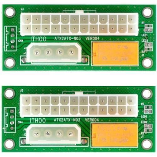 2pcs/lot ATX 24Pin to SATA Molex 4Pin Dual PSU Power Supply Sync Starter Extender Cable Card For BTC Miner Machine