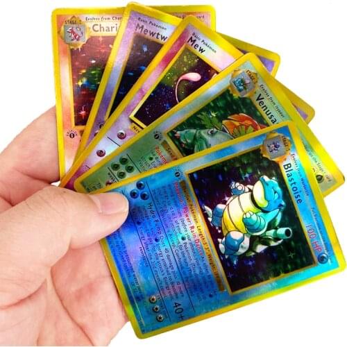 5PCS 1996 Pokemon Cards Charizard Mewtwo Flash Card First Edition English Version First Generation Pokémon Game Collection Cards