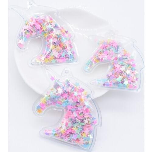 8Pcs Transparent PVC Filling Sequin Perforated Unicorn Applique for DIY Headwear Hair Clips Bow Pendant Ornament Accessories C25