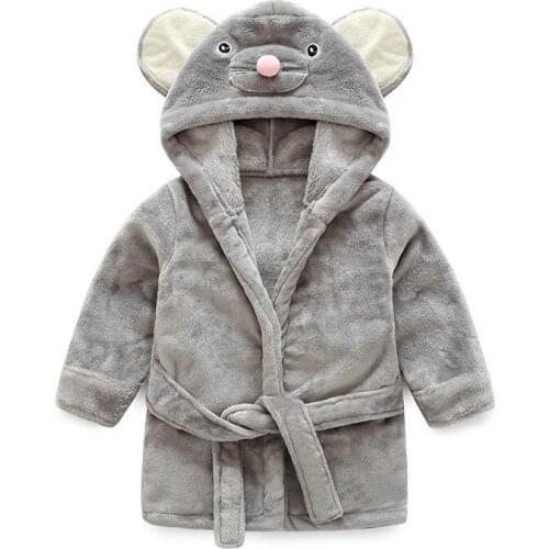2021 New Arrival Baby Flannel Bathrobe Cute Cartoon Childrens Home Clothes Childrens Animal Thick Warm Grey Bathrobes LB421