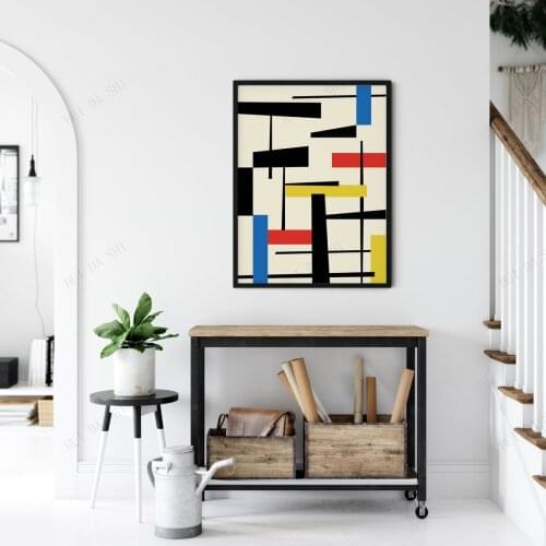 Bauhaus Style Minimalist Modern Geometric Abstract Wall Art Print, Bauhaus Poster, Red Blue Yellow Art, Bauhangular III