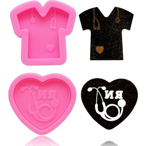 Shiny Glossy Doctor Stethoscope Love Heart Shape Keychain Pendant Silicone Mould DIY Craft Tool Crystal Epoxy Resin Mold