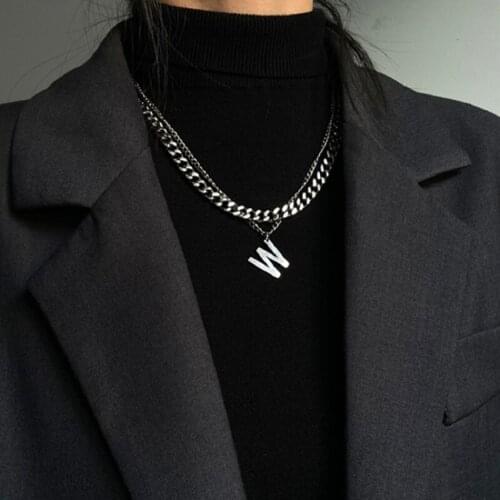 Fashion Personality Stainless Steel Chain Necklace W Letter Double Clavicle Chain Hip Hop Soil Cool Wild Short Necklace Female