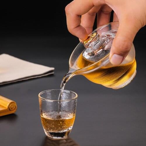 Japanese-Style Hand-Frosted Thickened Glass Sancai Cover Bowl Heat-Resistant Hand-Held Pot Tea Maker Tea Set With Gold Tea Bowl