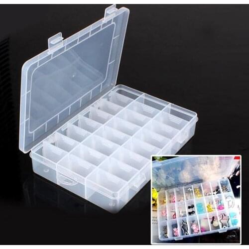 Home Portable 24 Compartment Storage Box Adjustable Multifunction Plastic Case for Bead Rings Jewelry Display Organizer