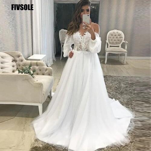 Fivsole Elegant Sweetheart Puff Sleeves A Line Wedding Dress For Bridal Vintage Lace Tulle Simple 2021 Bride Gowns Custom Made