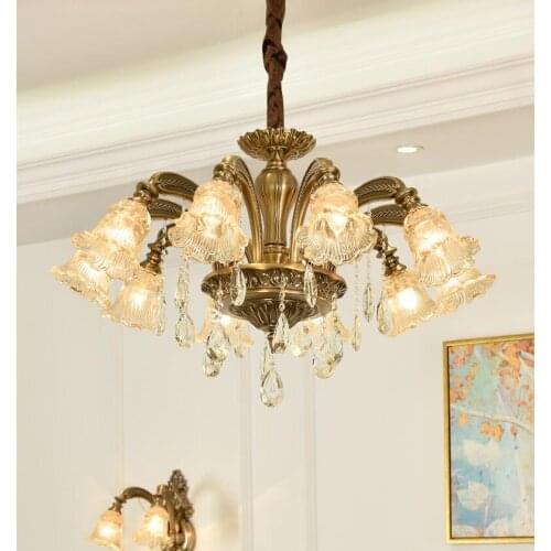 European Brass Color Crystal Lamp Living Room Restaurant Bedroom Lamp D70cm H42cm Alloy Candle Light Chandelier 100% Guaranteed