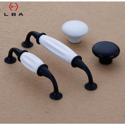 European Ceramic Garden Wardrobe Cupboard Black Door Handle Zinc Alloy Drawer Shoe Cabinet Door Handle White Single Hole