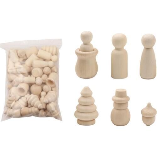 FBIL-46Pcs Natural Wooden Christmas Three Unfinished Wood Craft DIY Wedding Decoration Children Kid Graffiti Drawing Toy