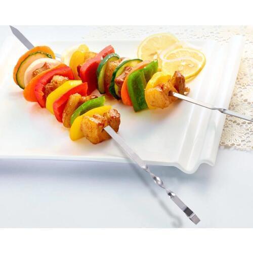 Hot 10pcs/pack 55cm/21.6'' Stainless skewers BBQ Grill metal sticks Barbeque Kabob Kitchen Needles barbecue grill for outdoor