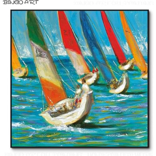 Artist Hand-painted Fashion Design Large Canvas Painting Boat Oil Painting on Canvas Special Landscape Boat in Wind Oil Painting